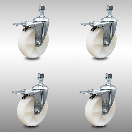 Service Caster 5 Inch SS Nylon Wheel Swivel 1/2 Inch Threaded Stem Caster Set Total Lock Brake SCC-SSTSTTL20S514-NYS-121315-4